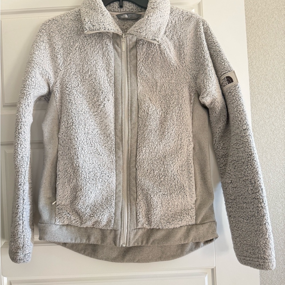 The North Face Light Gray Sherpa full zip Jacket